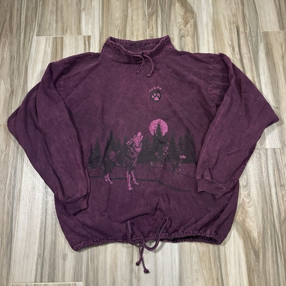VTG Pullover Jumper Sweatshirt XXL Denim Feel Wolf Retro Wildlife Grunge Outdoor